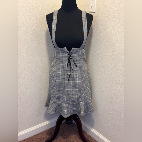 2 FOR $20 Shein Pinafore Plaid Over All Dress School Girl Jumper 100% Cotton M - Picture 2 of 10